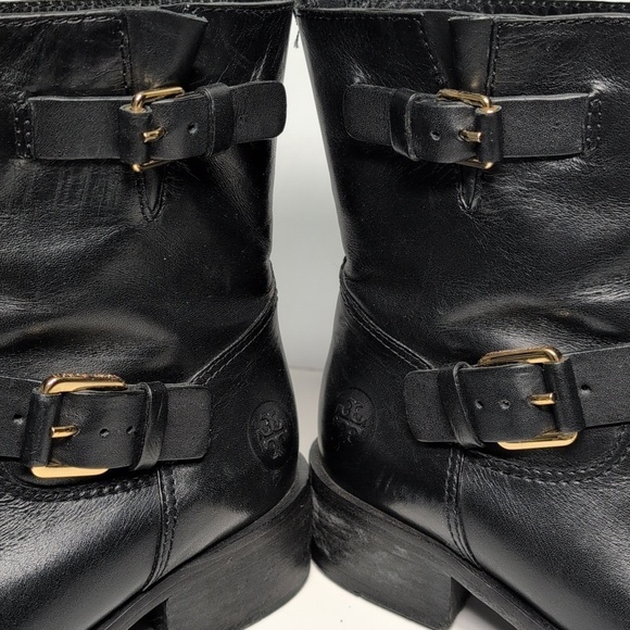 Tory Burch Bennie Black Combat Moto Boots with Buckle Straps womans size 7.5 - Picture 7 of 16